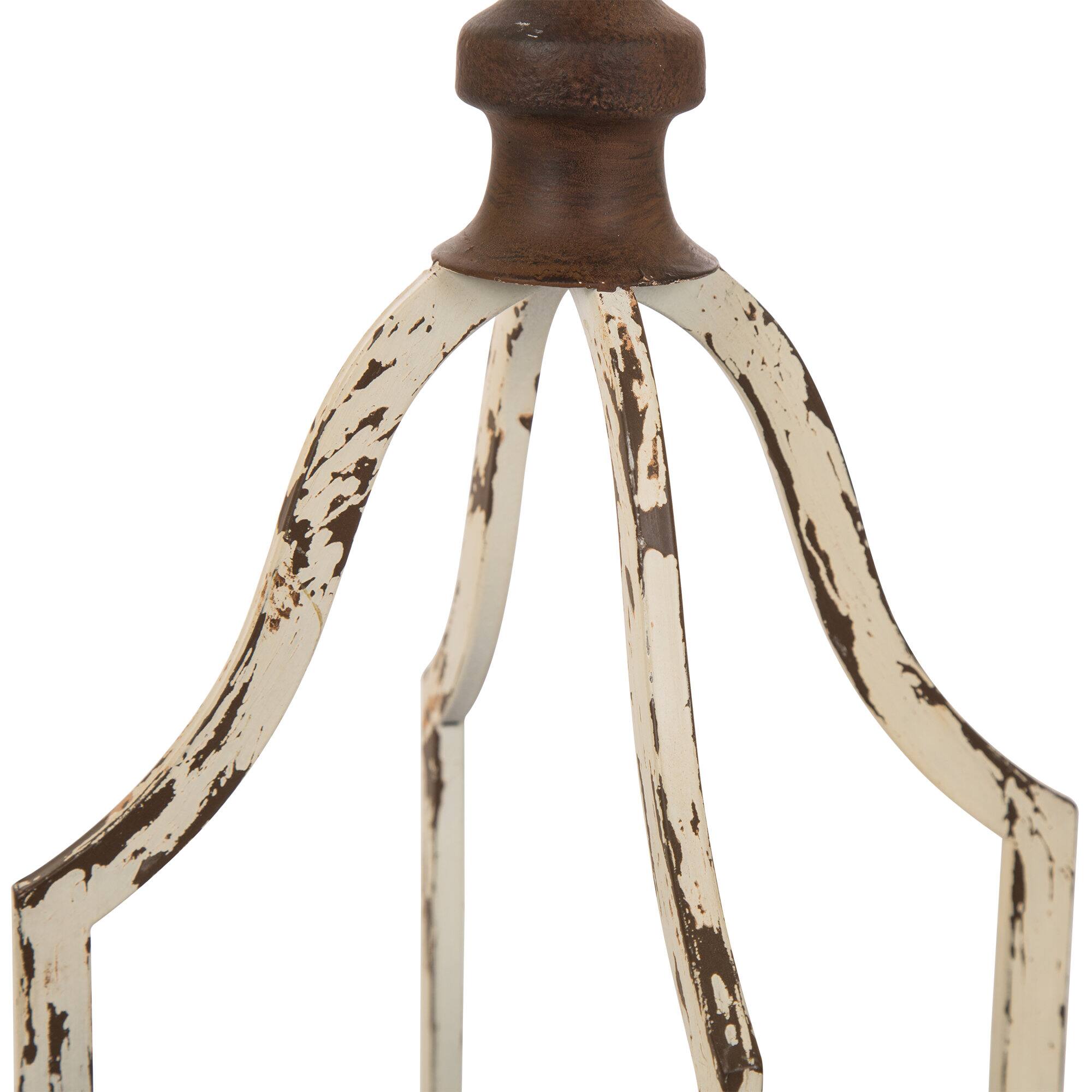 Modern Farmhouse White & Brown Metal Candle Lantern Set, 22" x 16.5"